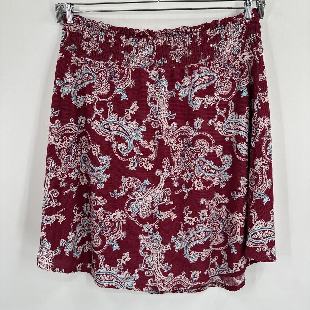 Cato Skirt Plus Size 22/24 3X Pull On Red Paisley Knee Length Fall Bohemian